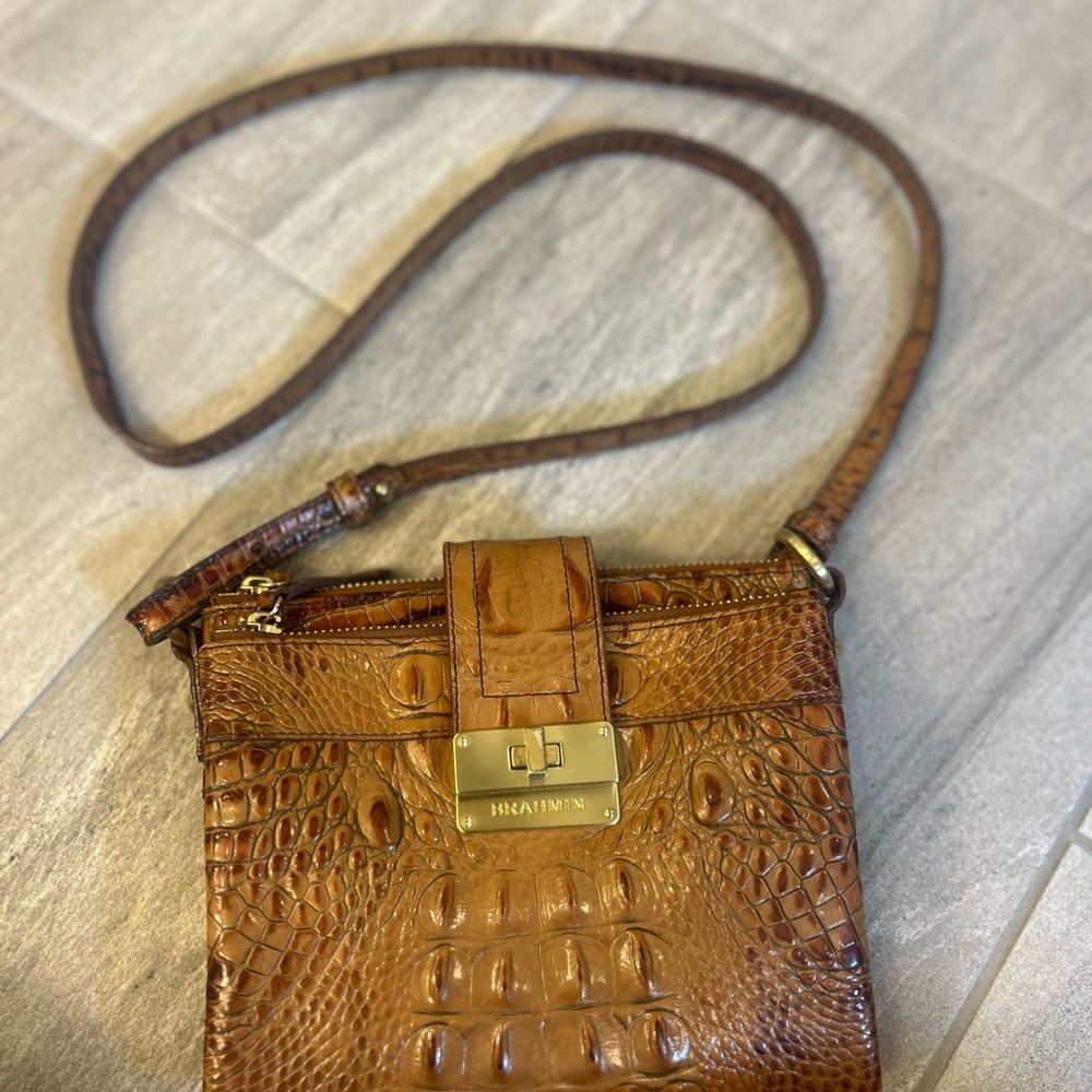 Brahmin Tan Crocodile Embossed Shoulder Bag